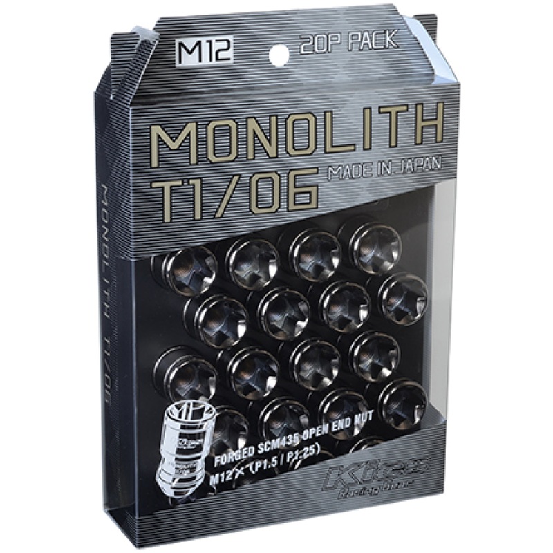 Project Kics 12 x 1.25 Glorious Black T1/06 Monolith Lug Nuts – 20 Pcs