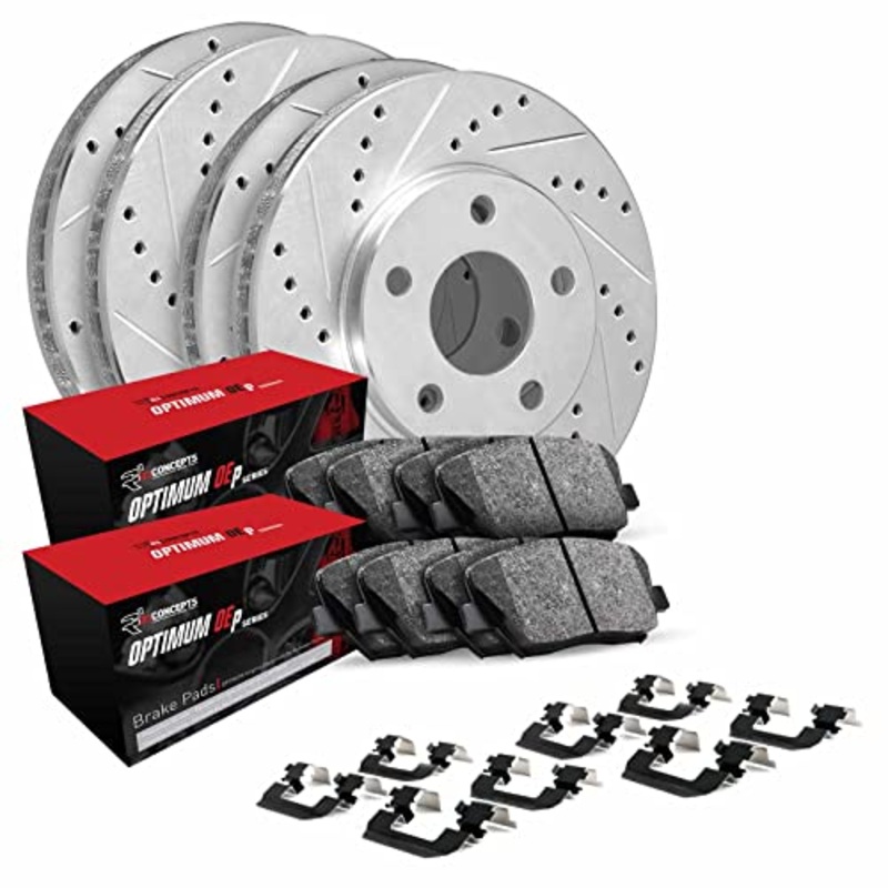 R1 Concepts Front Rear Brakes and Rotors Kit |Front Rear Brake Pads| Brake Rotors and Pads| Optimum OEp Brake Pads and Rotors |Hardware Kit|fits 2017-2020 BMW 530i, 530i xDrive