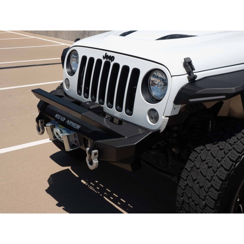 Road Armor 07-18 Jeep Wrangler JK Stealth Front Winch Bumper w/Bar Guard Mid Width – Tex Blk
