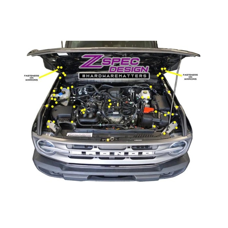 ZSPEC DESIGN “STAGE 3” DRESS-UP FASTENER KIT FOR ’21+ FORD BRONCO 2.7L, STAINLESS-BILLET