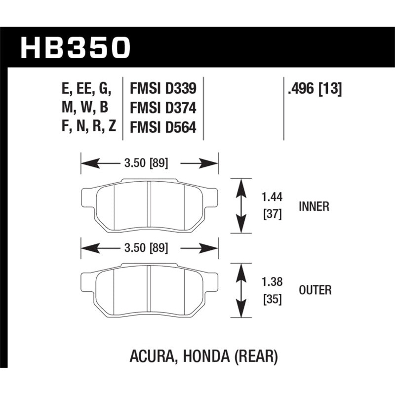 Hawk 90-01 Acura Integra (excl Type R) / 98-00 Civic Coupe Si HPS Street Rear Brake Pads