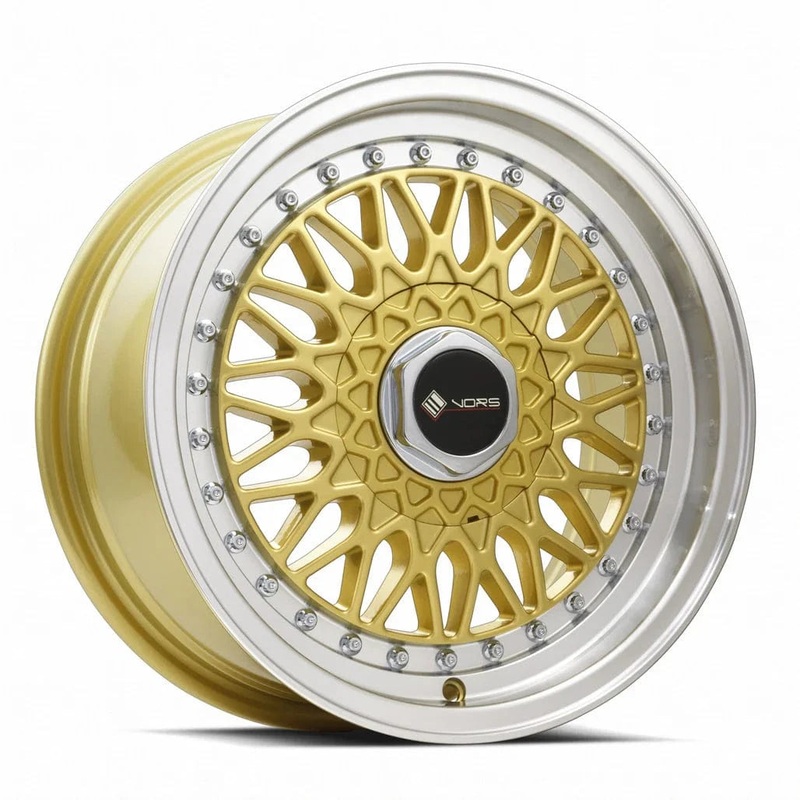 VORS VR3 15″ 4×100/4×114.3 Gold Machine Lip Chrome Rivet