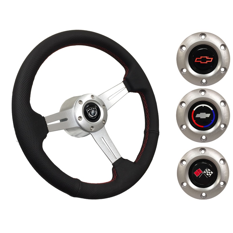 1984-89 Corvette Steering Wheel Kit | Perforated Leather | ST3587BLK-RED