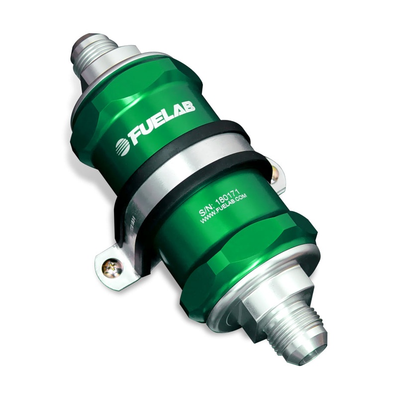 Fuelab 818 In-Line Fuel Filter Standard -6AN In/Out 10 Micron Fabric – Green