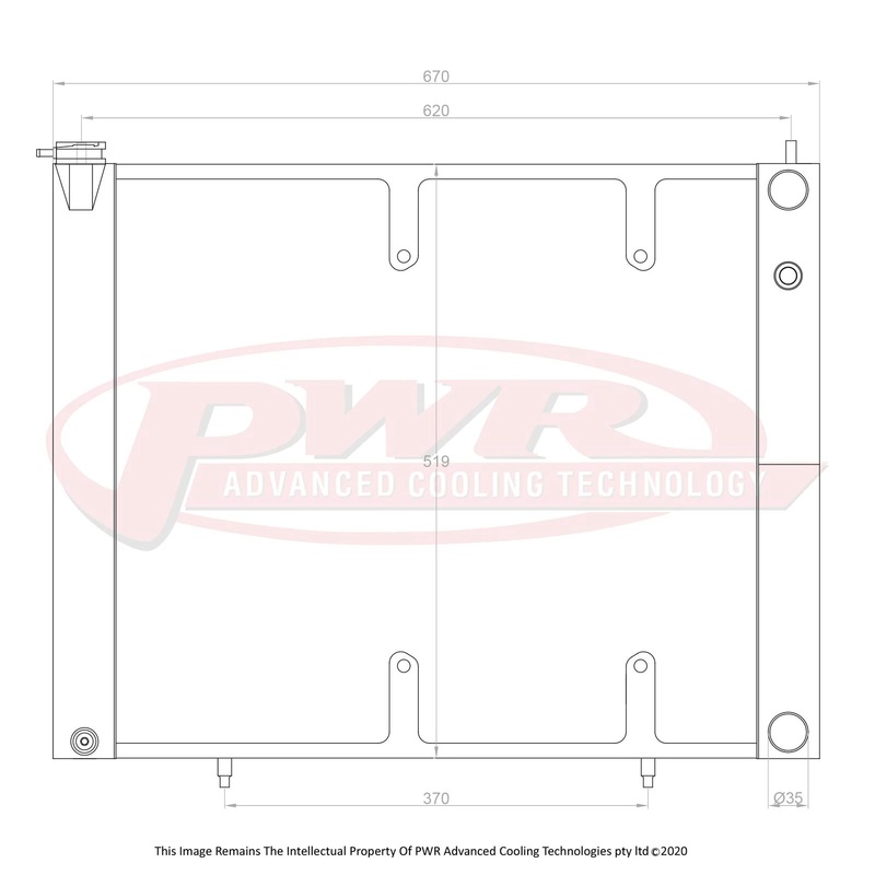 PWR – 55mm Performance Crossflow Radiator (Nissan Skyline R34 GTR 99-02) W/ 16″ SPAL Fan Mounts