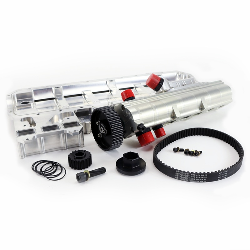 5 Stage Dry Sump System, Air/Oil Sep. 1.200″- Matte black powder coat finish- OEM hose inlet and outlet