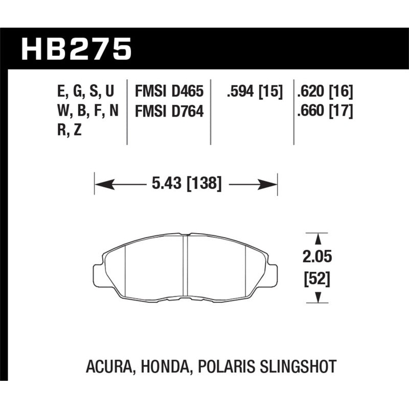 Hawk 98-00 Civic Coupe Si/01-06 Civic DX/EX/GX/HX/LX (Non Hatchback) HPS Street Front Brake Pads