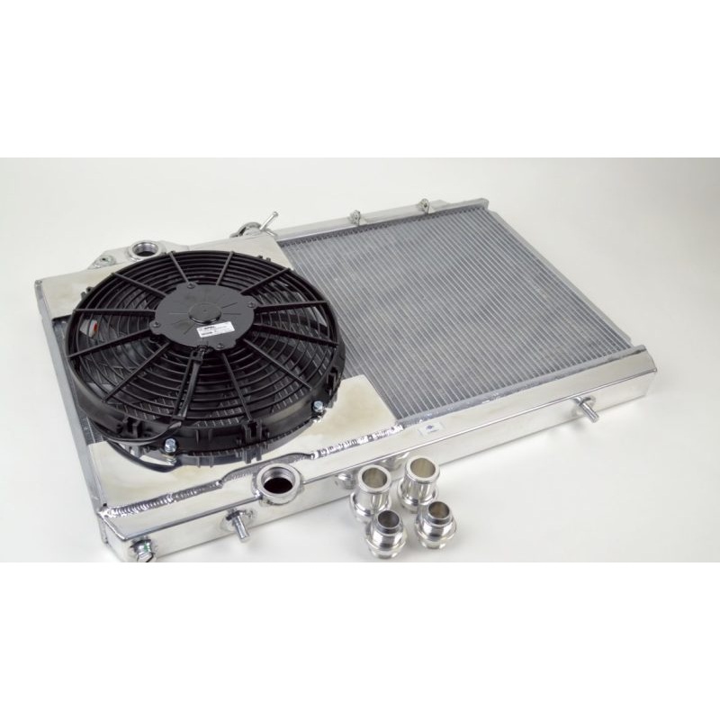 CSF 96-07 Mitsubishi Evo 4/5/6/7/8/9 Full-Slim Radiator w/12in Fan & Shroud/-16AN & Slip On Fitting