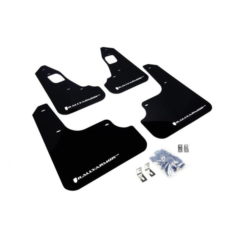 Rally Armor 08-17 Mitsubishi EVO X Black UR Mud Flap w/ White Logo