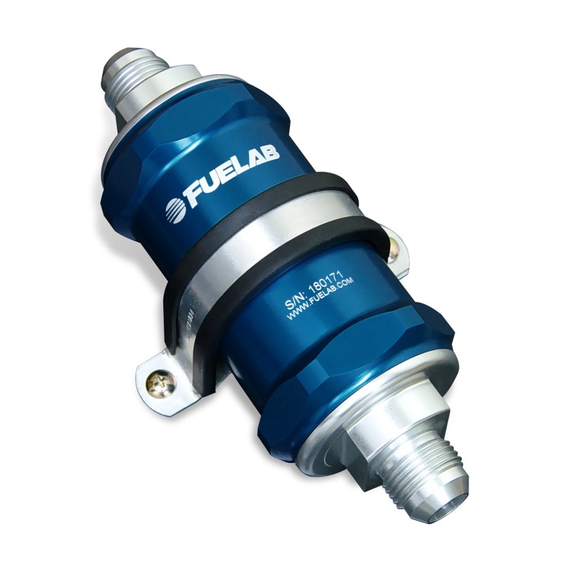 Fuelab 818 In-Line Fuel Filter Standard -12AN In/-10AN Out 10 Micron Fabric – Blue