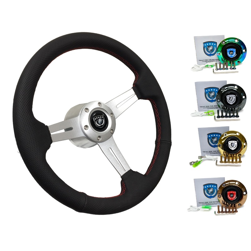 1989-93 Nissan 240SX Steering Wheel Kit | Perforated Leather | ST3587BLK-RED