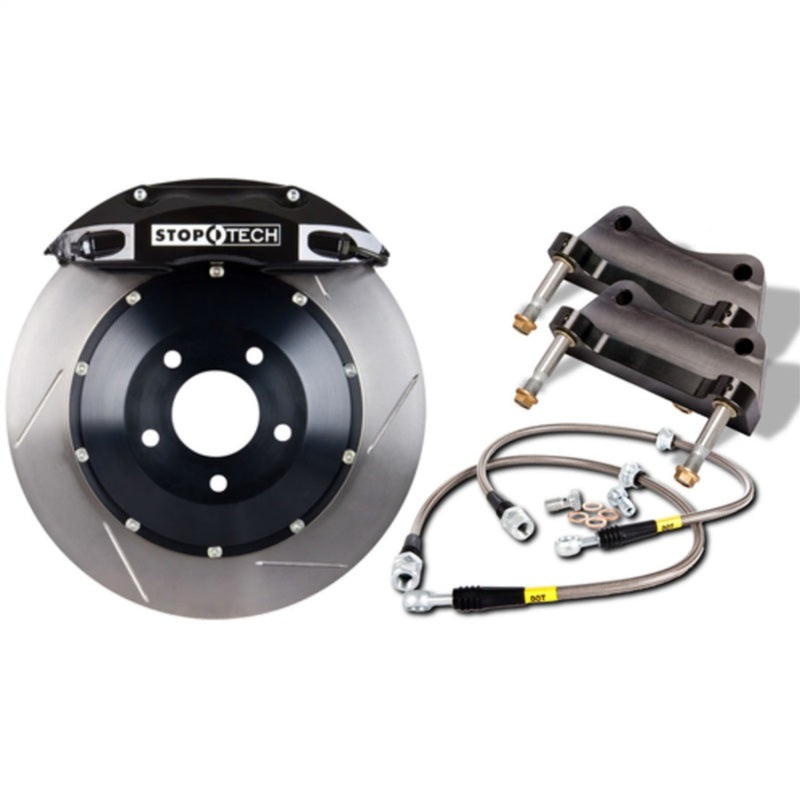 StopTech 08-11 Porsche 911 GT2 BBK Rear ST-40 Black Calipers 355×32 Slotted Rotors