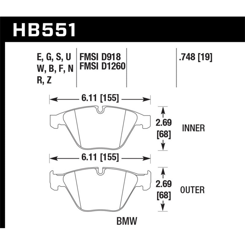 Hawk 07-09 BMW 335d/335i/335xi / 08-09 328i/M3 Performance Ceramic Street Front Brake Pads