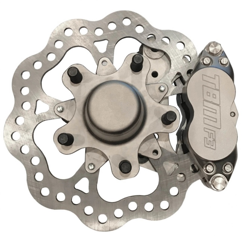 TRZ 326-MUS-31 (79-04 Mustang) 3″ Drop Billet Spindle Medium Duty 4 Piston Front Brake Kit (5 on 4.75 Hubs)