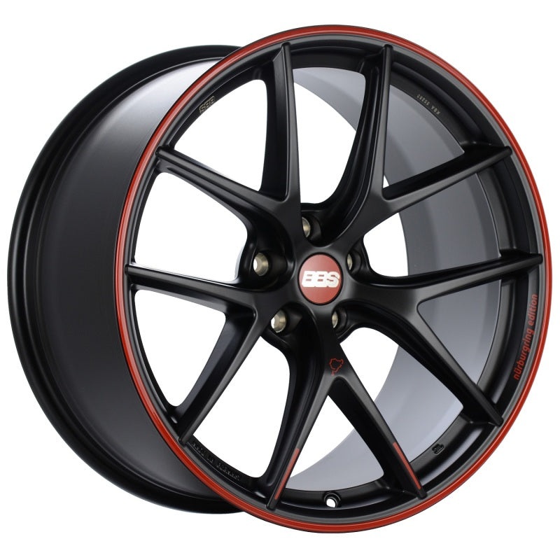 20×9.5 BBS CI-R 5×120 ET25 Satin Black with a Red Outer Lip Ring Wheel