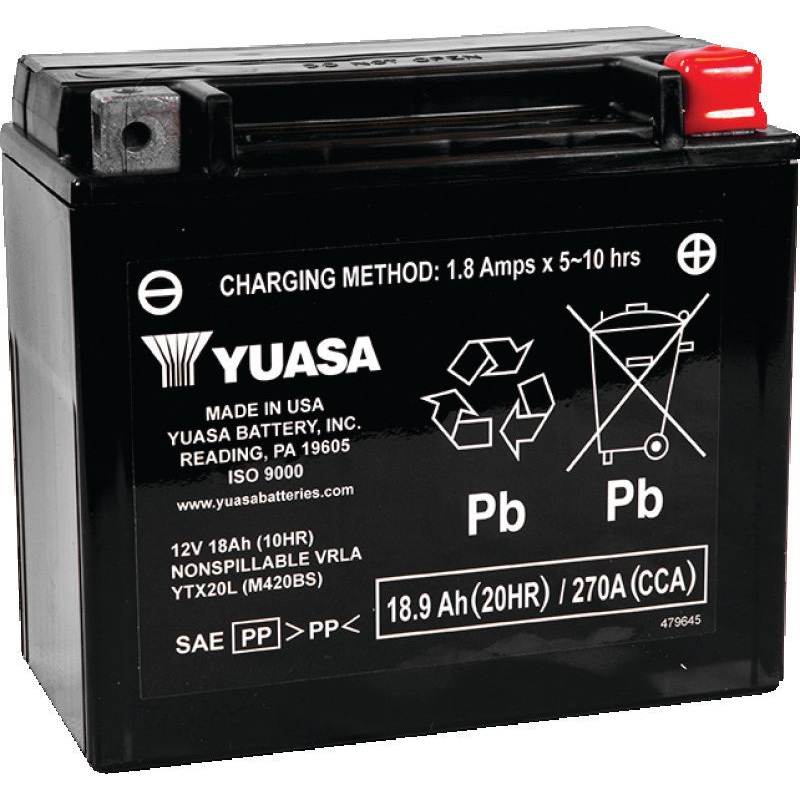 Yuasa YTX20L-BS Maintenance Free AGM 12-Volt Battery w/Bottle
