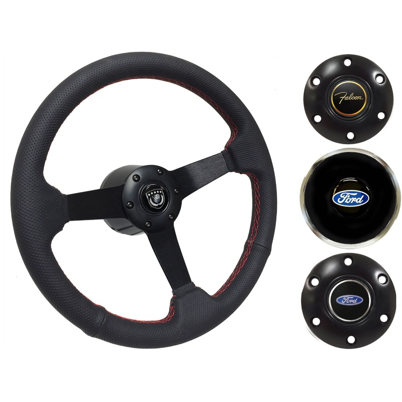 1963-64 Ford Falcon Steering Wheel Kit | Perforated Black Leather | ST3602RED