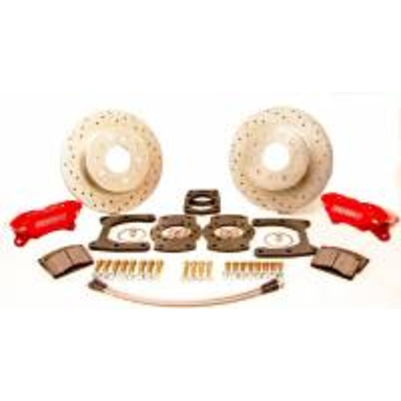 American Made Comp S 4-Piston Billet Aluminum Rear Drum to Disc Brake Conversion Kit W/Rotors. Red W155-5R