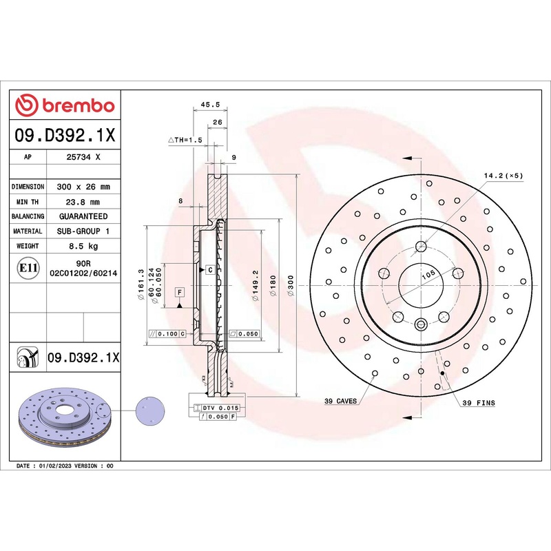 XTRA Drilled Front Disc Brake Rotor – 09.D392.1X
