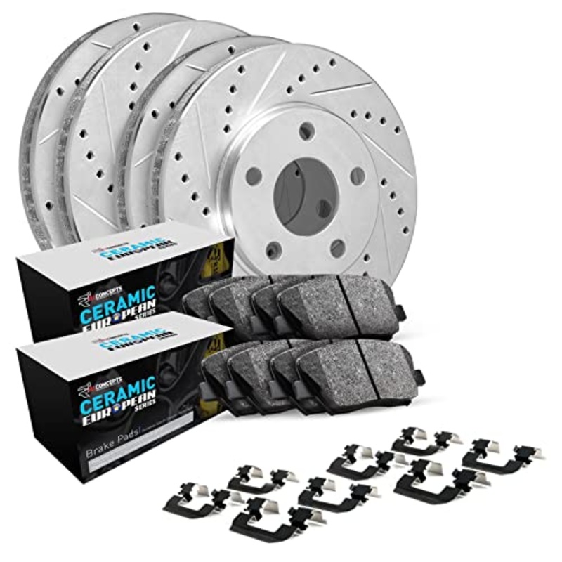 R1 Concepts Front Rear Brakes and Rotors Kit |Front Rear Brake pads| Brake Rotors and Pads| Euro Performance Sport Brake Pads and Rotors| Hardware Kit WBTH2-31012