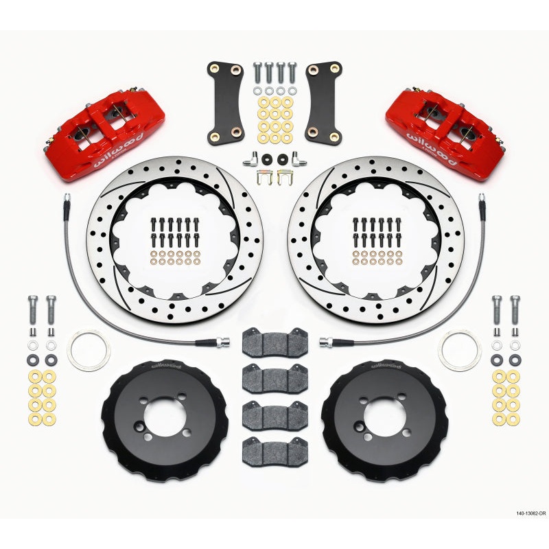 Wilwood Dynapro 6 Front Hat Kit 12.88in Drilled Red 2002-Up Mini Cooper w/ Lines
