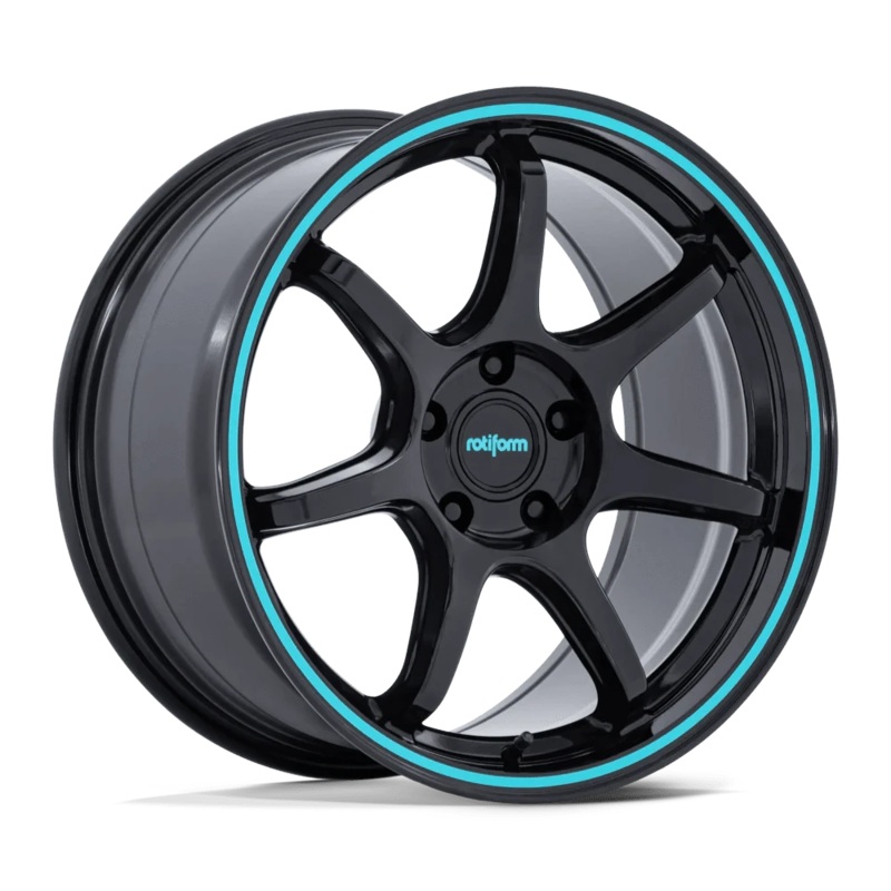 Rotiform BPU 18″ 5×100 Gloss Black w/ Teal Stripe