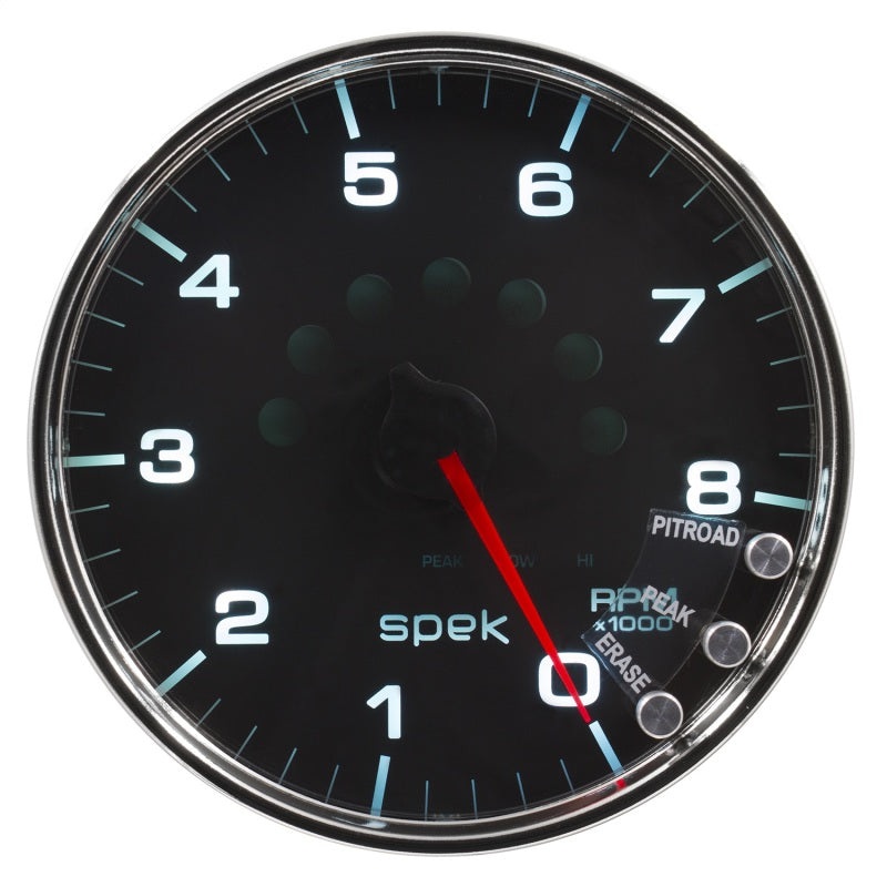 Autometer Spek-Pro Tachometer Gauge 5in 8K Rpm W/Shift Light & Peak Mem Black/Chrome Universal | P23831
