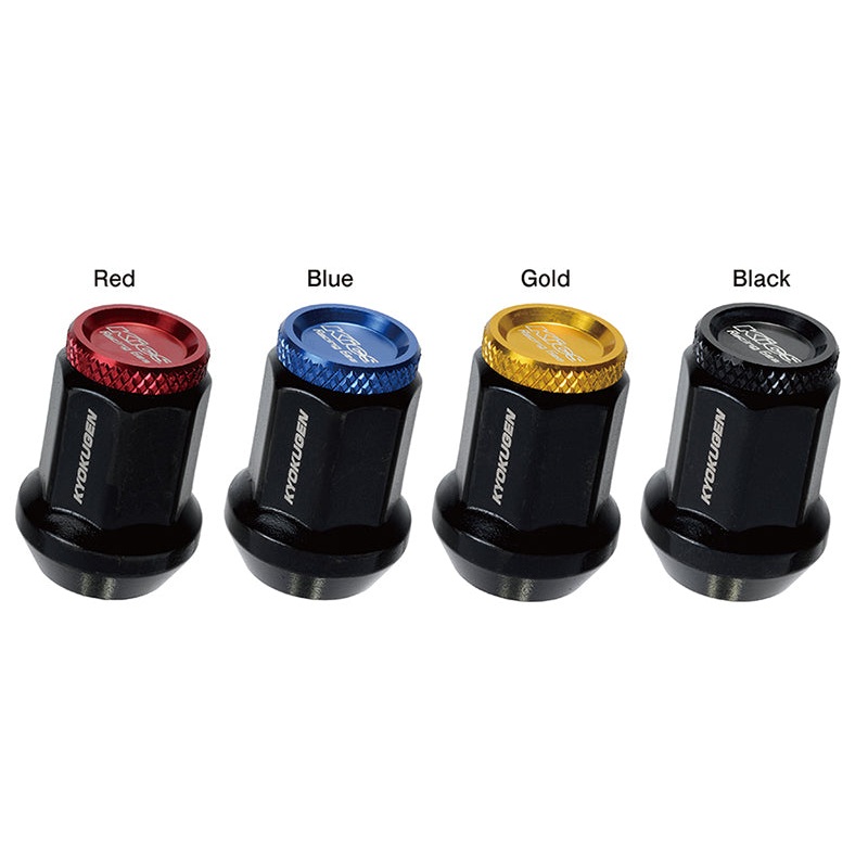 Project Kics Kyokugen Lug Nut Set | 20 12×1.50 Black Aluminum w/Black Cap | WHP1KK