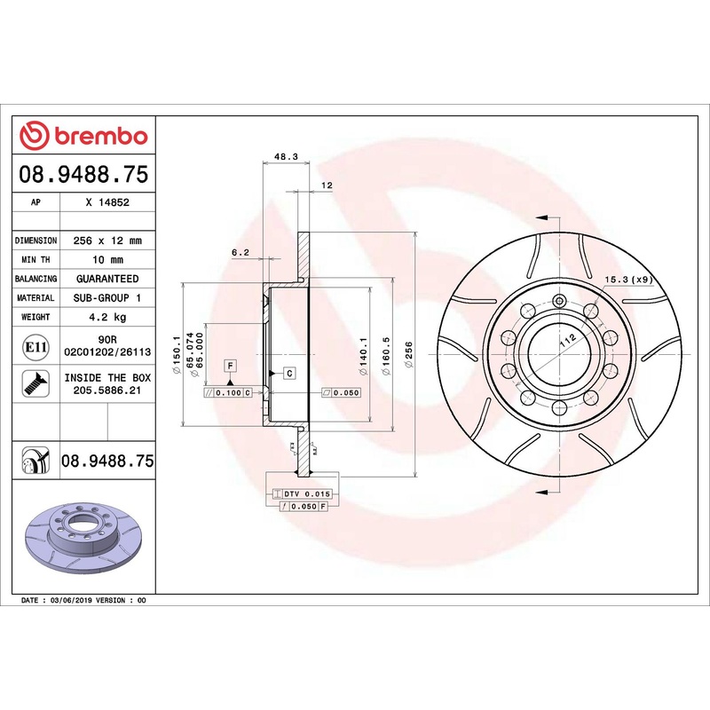 XTRA Max Slotted Rear Disc Brake Rotor – 08.9488.75