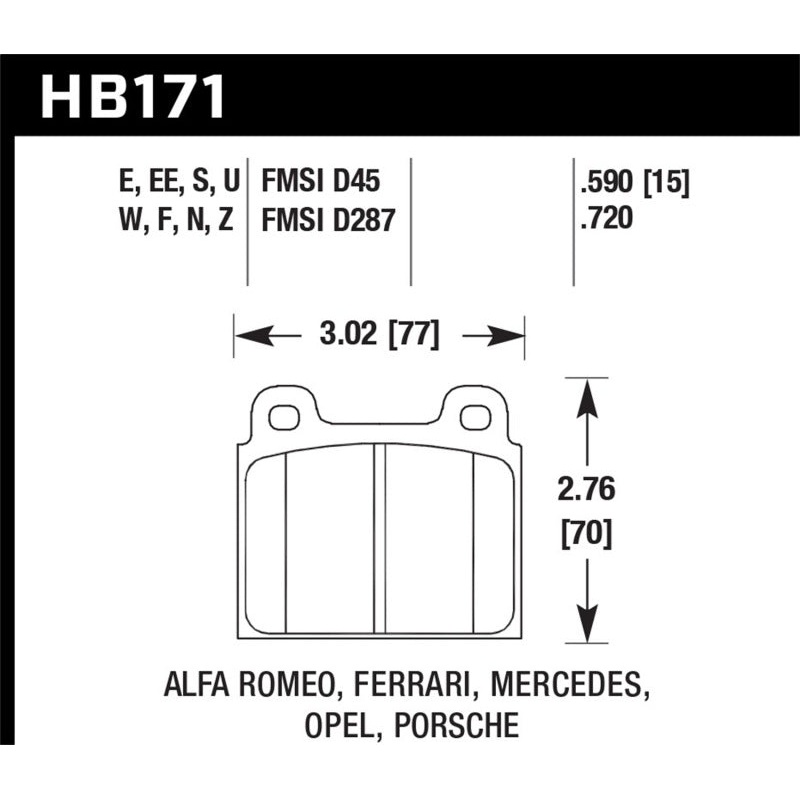 Hawk Performance Hawk 1987 Volkswagen Scirocco 1.8L Base Front ER-1 Brake Pads