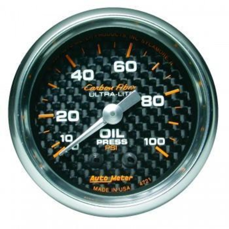 Autometer Carbon Fiber Series 2-1/16” Oil Pressure 0-100 PSI Gauge (4721)