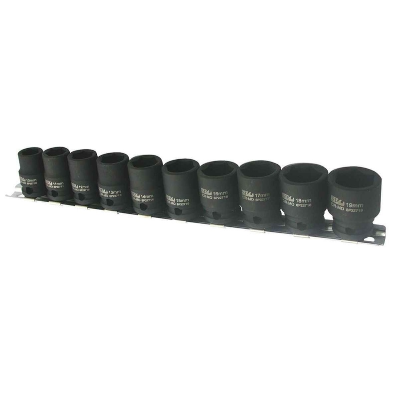 SP Tools USA – 10PC 3/8″ DRIVE 6PT METRIC IMPACT SOCKET RAIL