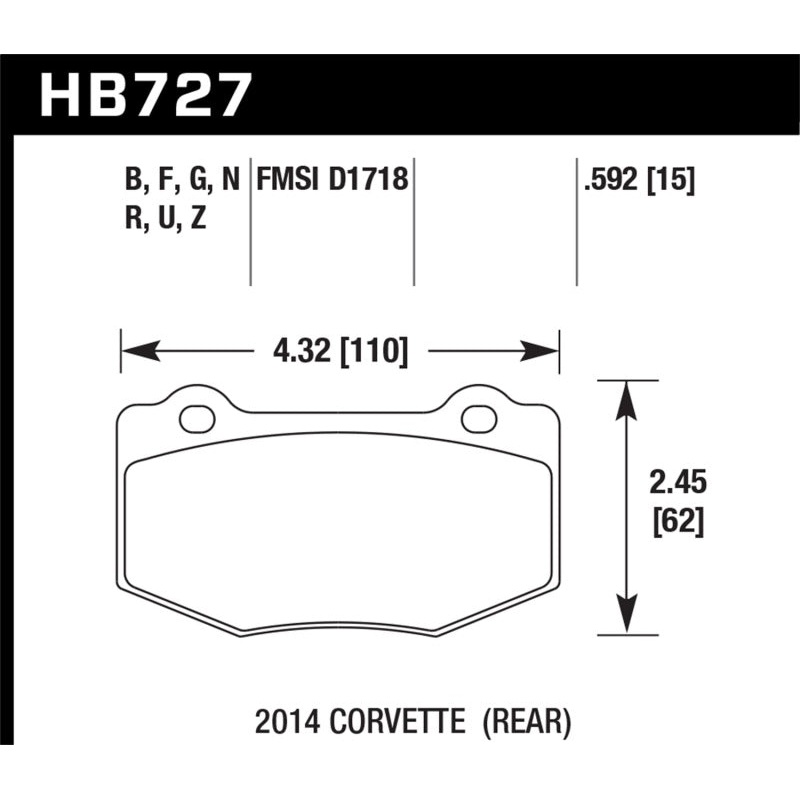 Hawk 2014 Chevrolet Corvette HPS 5.0 Rear Brake Pads