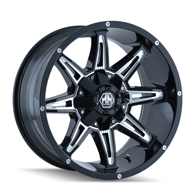 Mayhem 8090 Rampage 18×9 / 5×114.3 BP / 18mm Offset / 87mm Hub Black w/ Milled Spokes Wheel