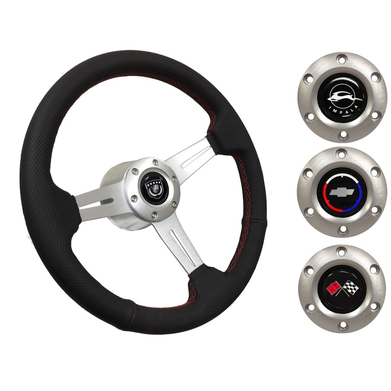 1955-68 Impala Steering Wheel Kit | Perforated Leather | ST3587BLK-RED