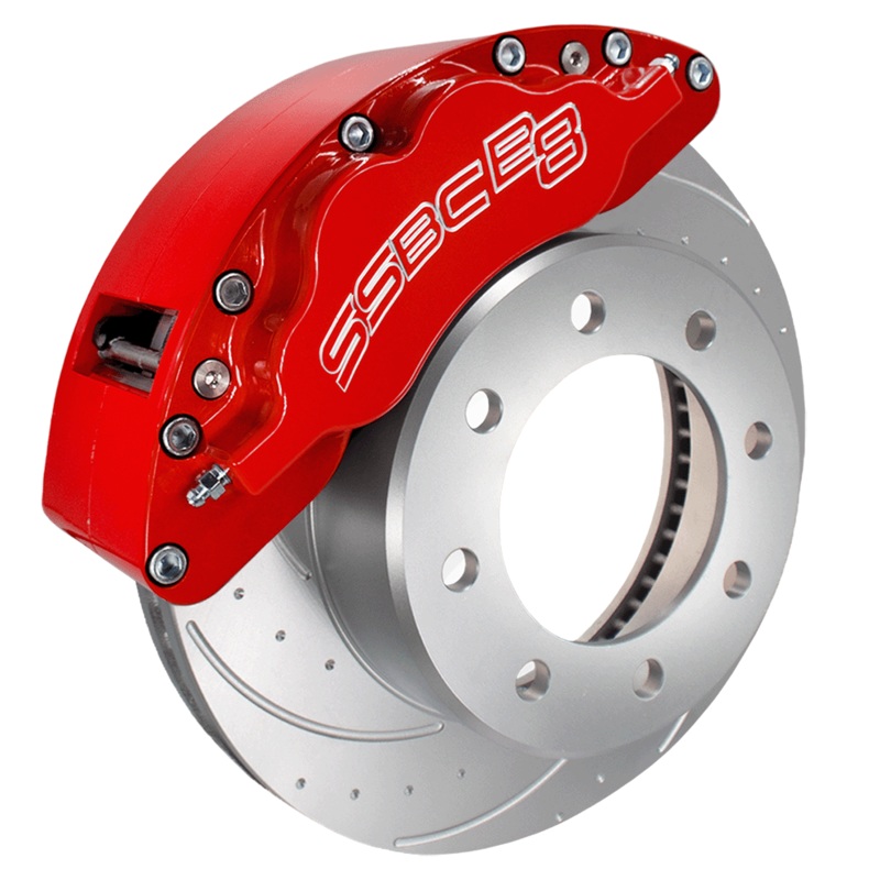 American Made B8-Barbarian 8 Piston Billet Aluminum Direct Fit Rear Caliper Disc Brake Kit W/DS Rotors. Red A404-21R-DS