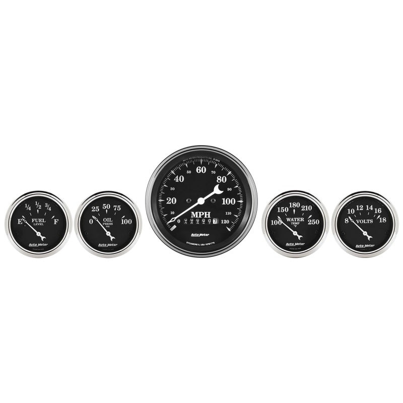 Auto Meter 5 pc. Gauge Kit 3 3/8in & 2 1/16in Electric Speedometer Old Tyme Black Universal | 1740