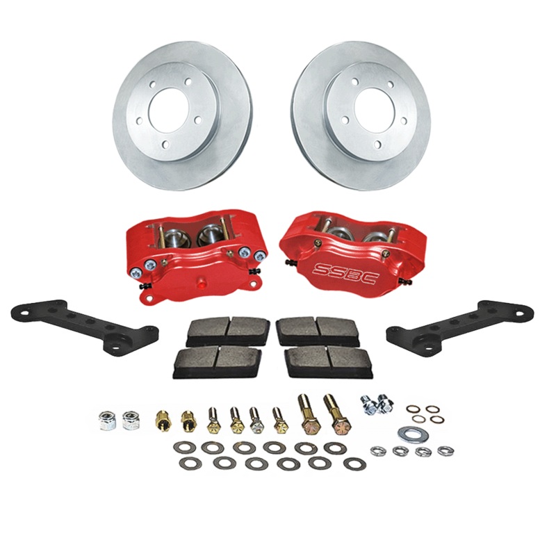 American Made Comp S 4-Piston Billet Aluminum Front Disc Brake Kit W/DS Rotors Red. W123-24R