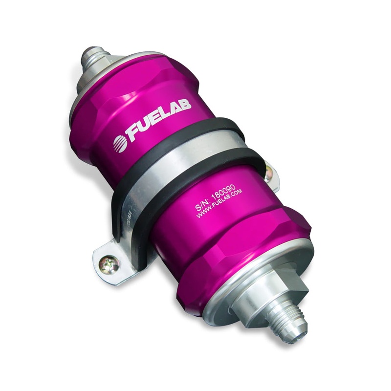 Fuelab 818 In-Line Fuel Filter Standard -8AN In/-10AN Out 10 Micron Fabric – Purple